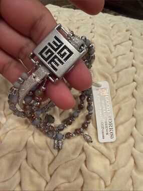 Good Works Gray Multi-Strand Beaded Bracelet with Silver Accent Clasp